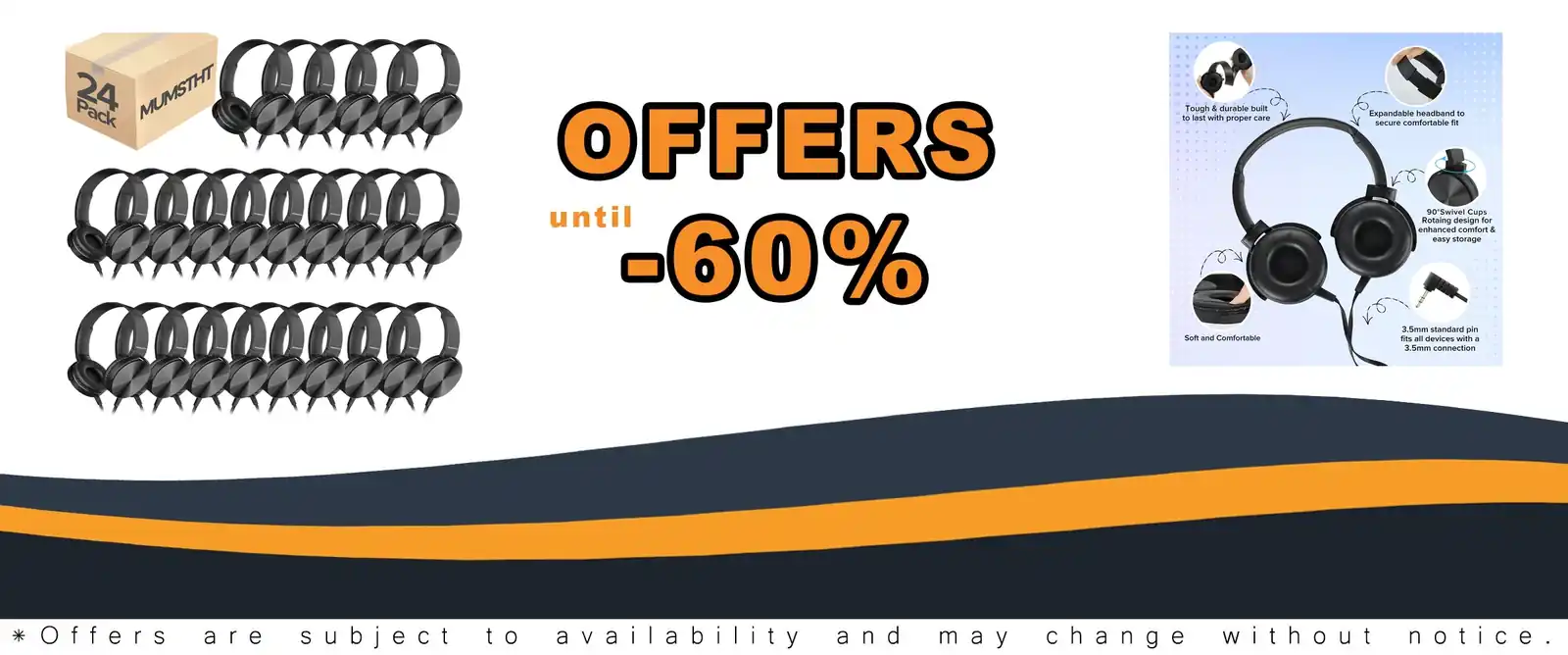 24 pack durable wired classroom headphones black YS004