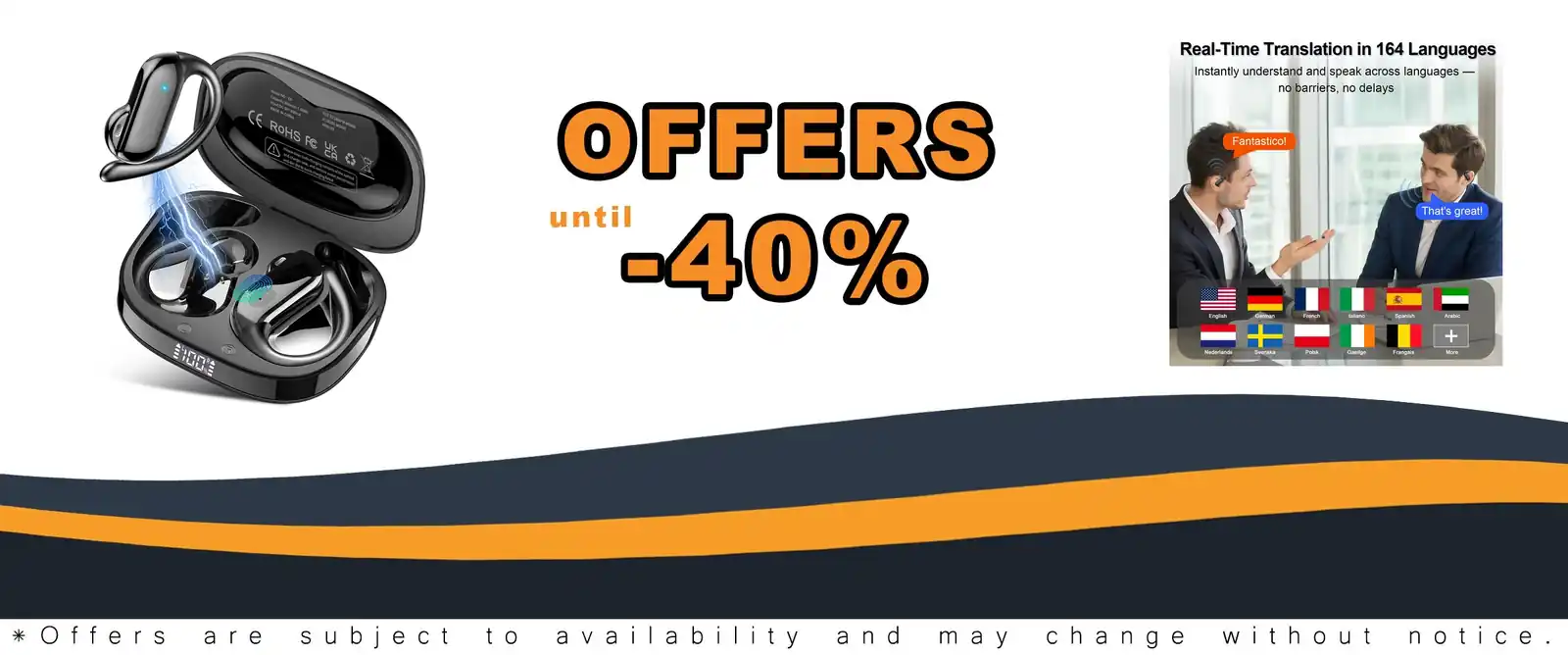 AI translation earbuds real time 164 languages Coal Black