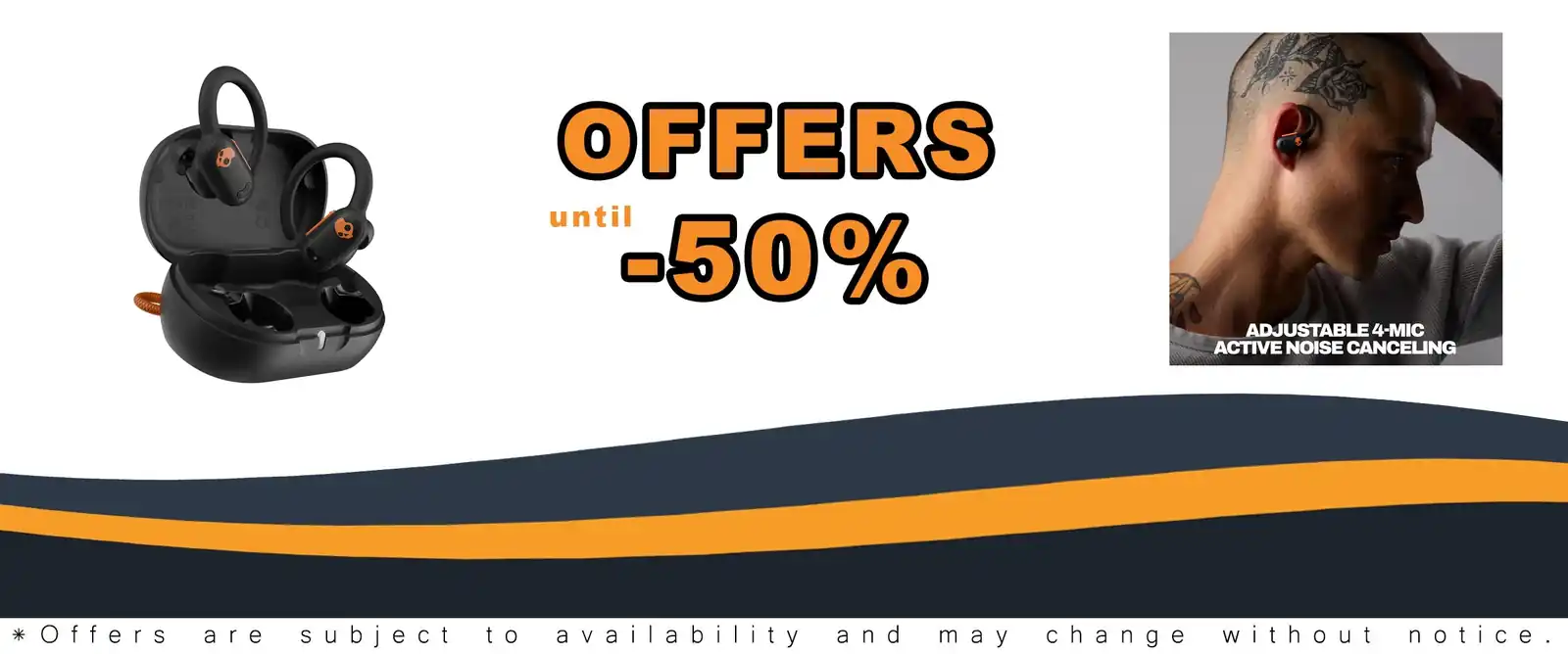 skullcandy push ANC active wireless earbuds black/orange