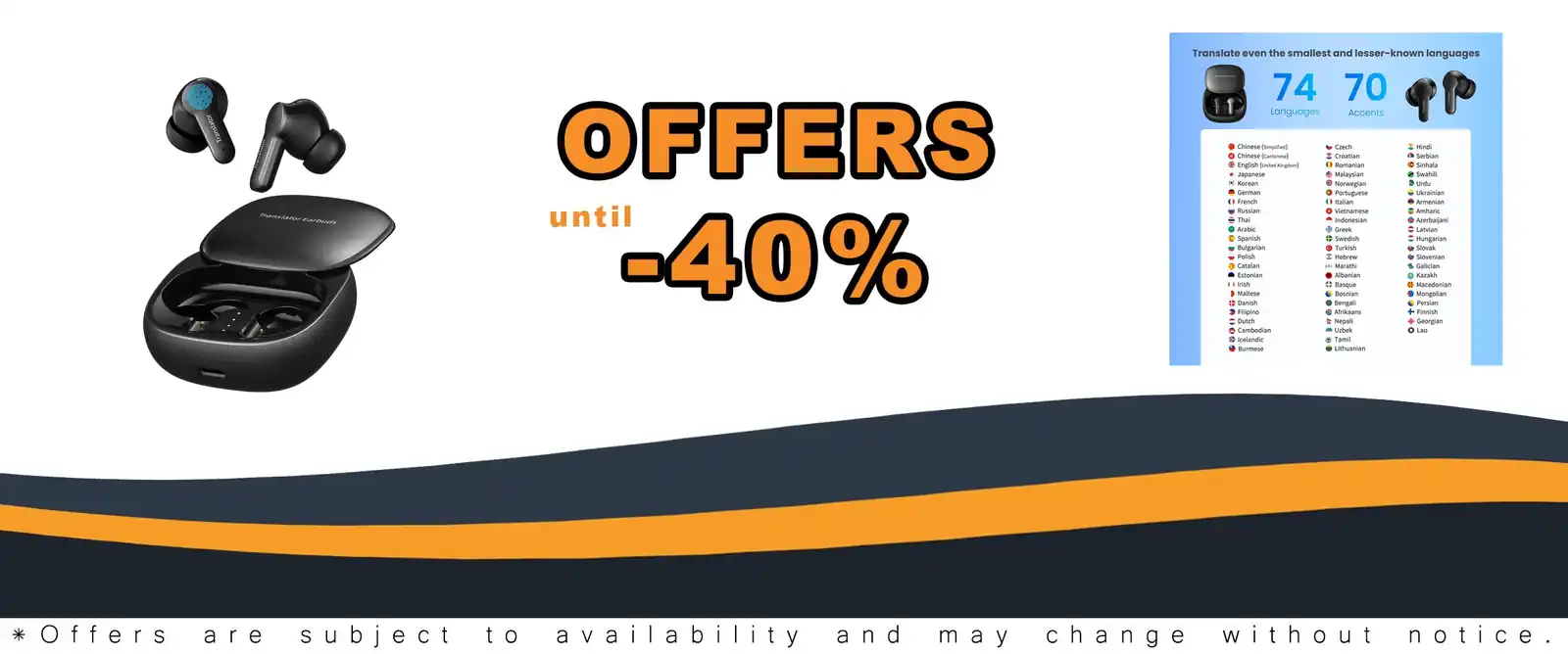 black Translator Earbuds M3 real time language translation device